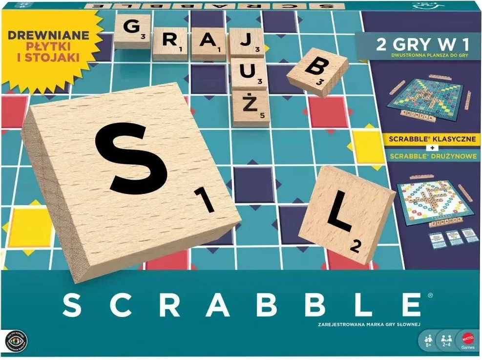 Lojë tavoline Scrabble Mattel JGR65 2në1, 2-4 lojtarë, 8+