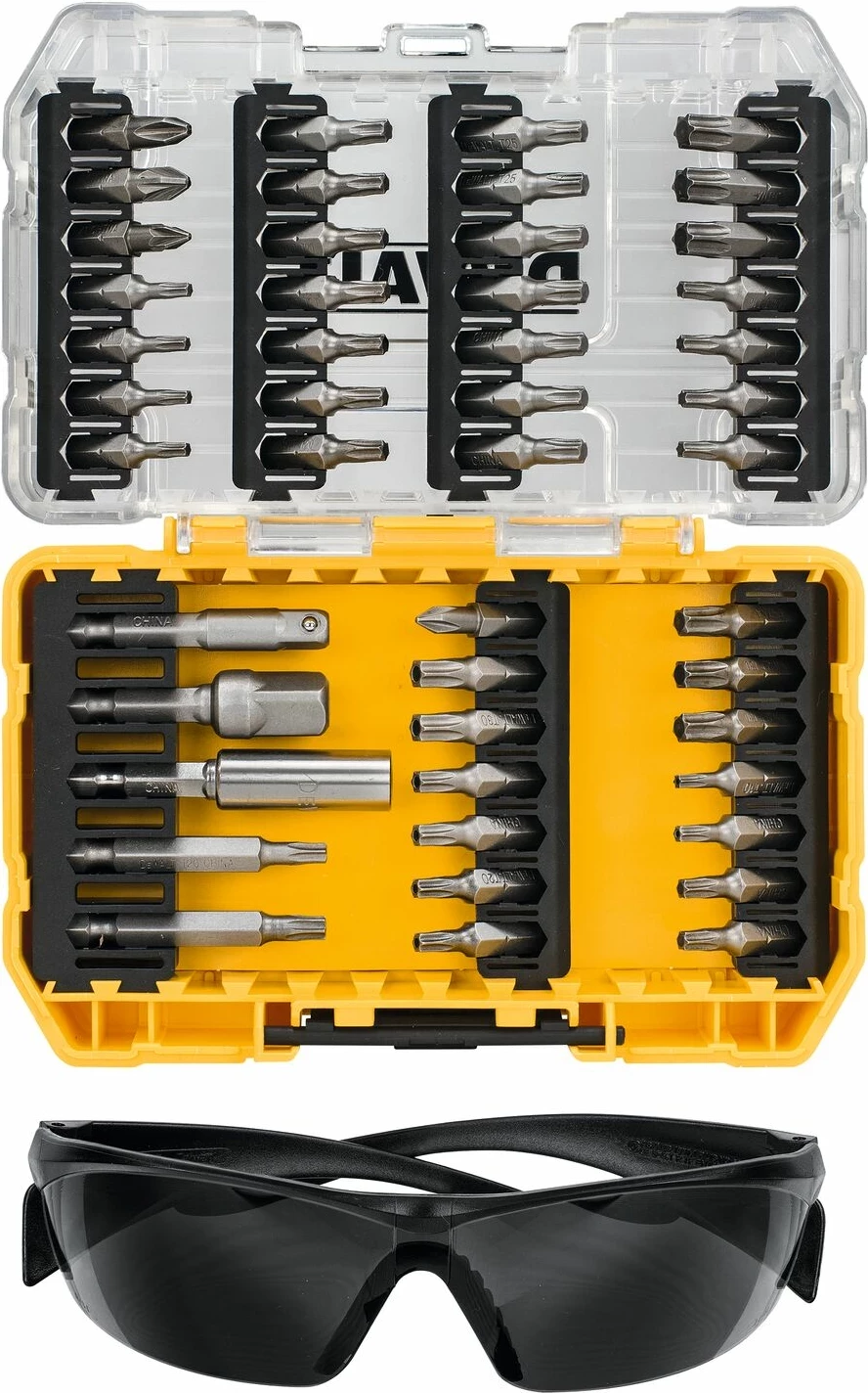 Set bitsash për kaçavidë Dewalt DT70704 47 copë + syze mbrojtëse, e verdhë/zezë