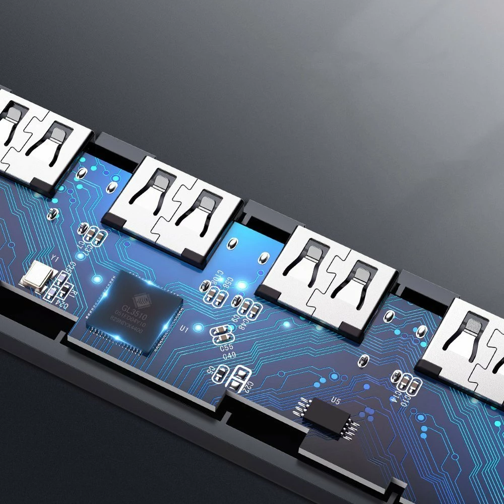 Kasë USB HUB Ugreen CM219 50985, 4x USB 3.2 Gen 1, me port micro USB për rrymë, Gri