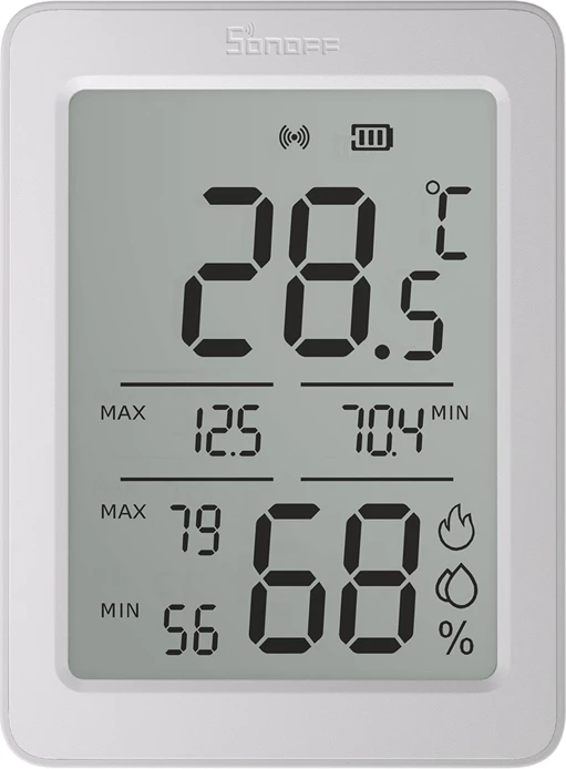 Sensor temperaturë dhe lagështi Sonoff AirGuard TH SNZB-02DR2, ZigBee 3.0 + Bluetooth, LCD 3.6", i bardhë