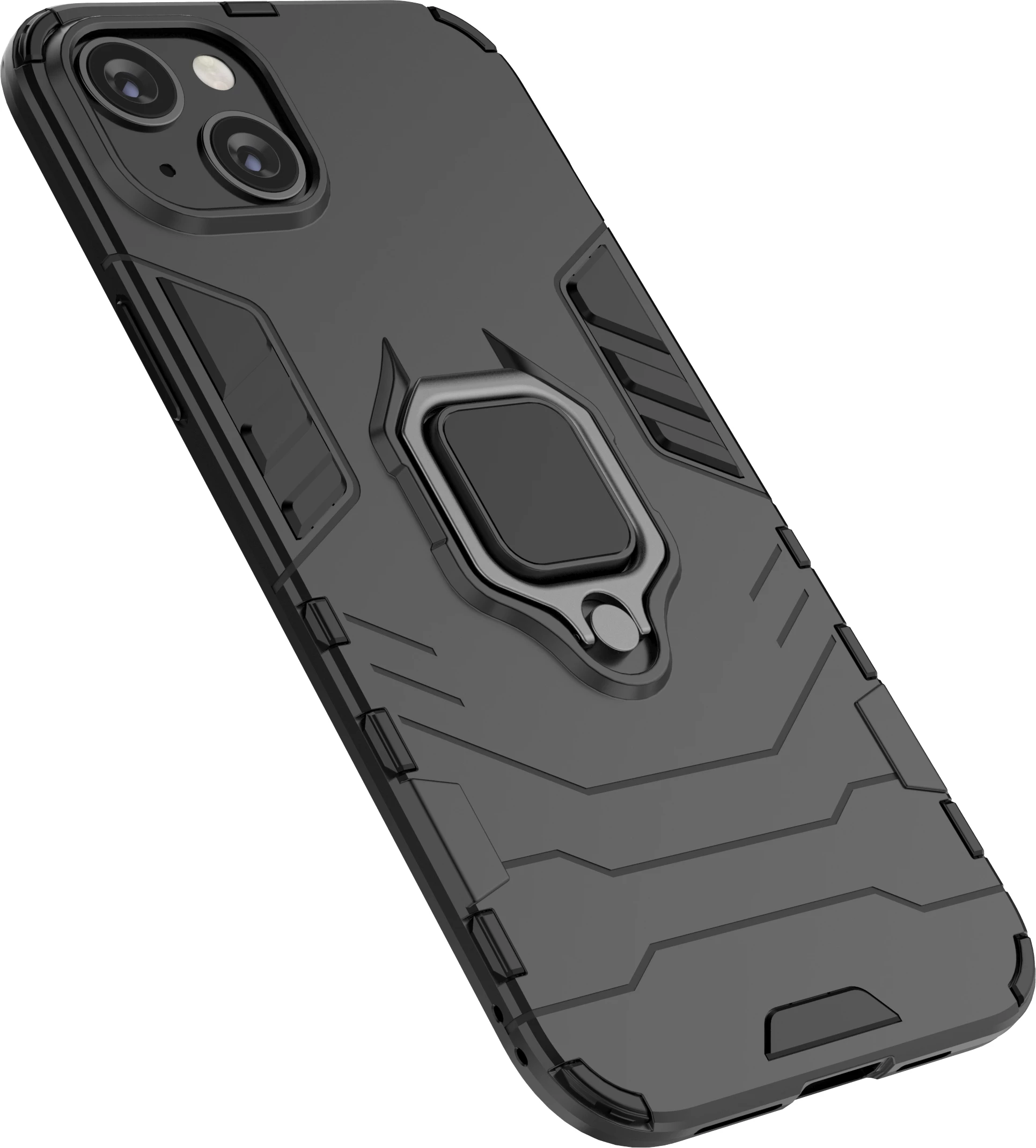 Mbështjellës Hurtel Ring Armor për iPhone 14, me unazë mbajtëse, e zezë