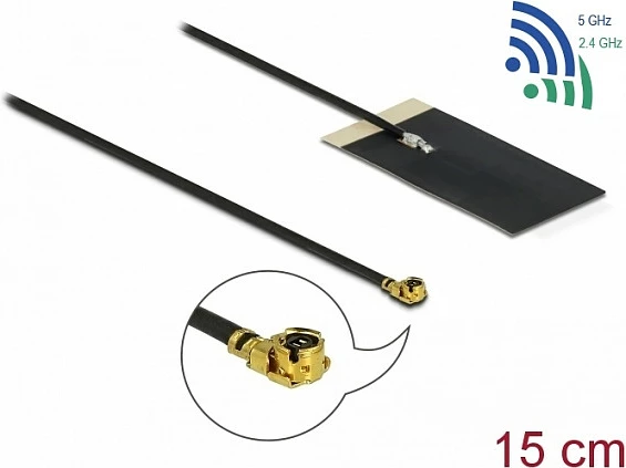 Antene WiFi DeLOCK WLAN 802.11ac/ax, MHF I, 15 cm, 2.7–3 dBi, e zezë