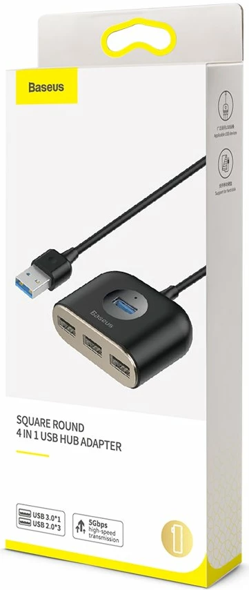 HUB Baseus Square CAHUB-AY01, 4 porte USB-A, 1m, e zezë