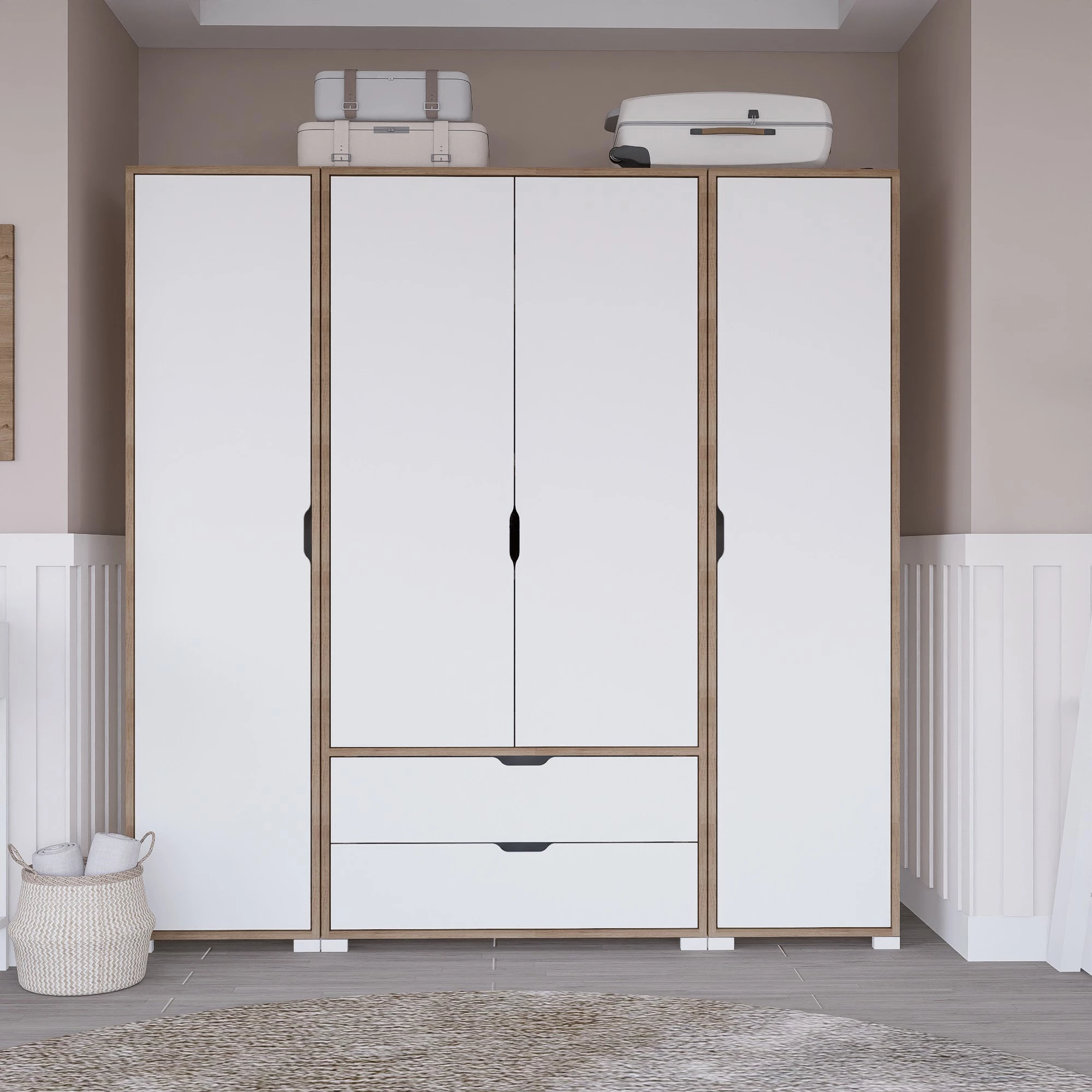 Dollap Hanah Home, Nisan 1600-024, ngjyrë arrë e çelët dhe e bardhë