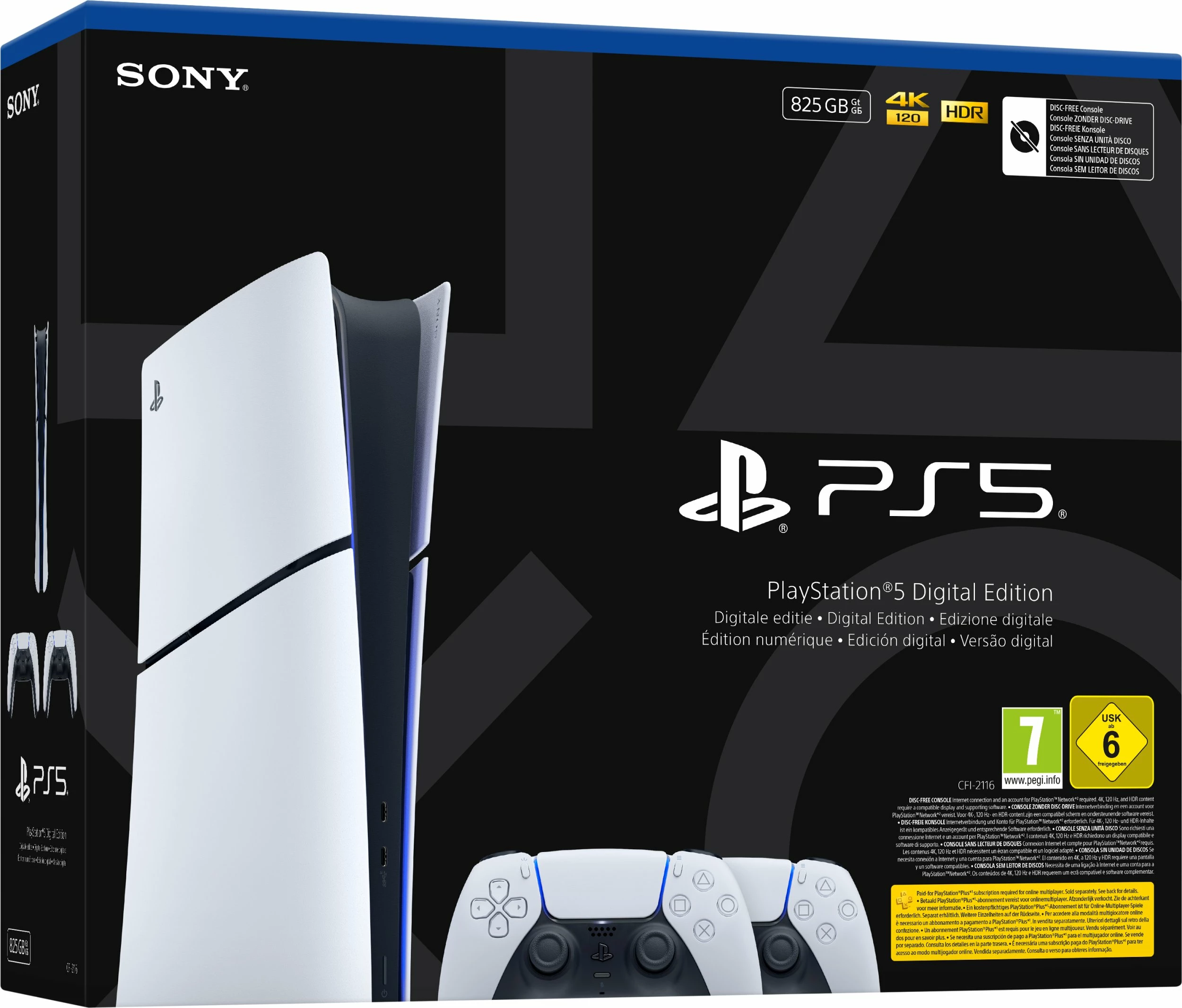Konsolë Sony PlayStation 5 Slim Digital E-Chassis 825GB, me 2 kontrollera, e bardhë