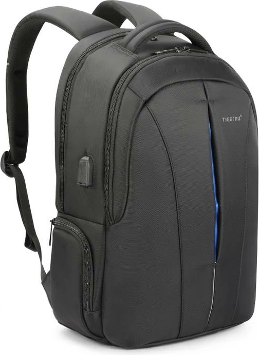 Çantë shpine për laptop Tigernu Sinope 17\" me port USB, zinxhir me kyçje, TSA lock, e zezë/kaltër