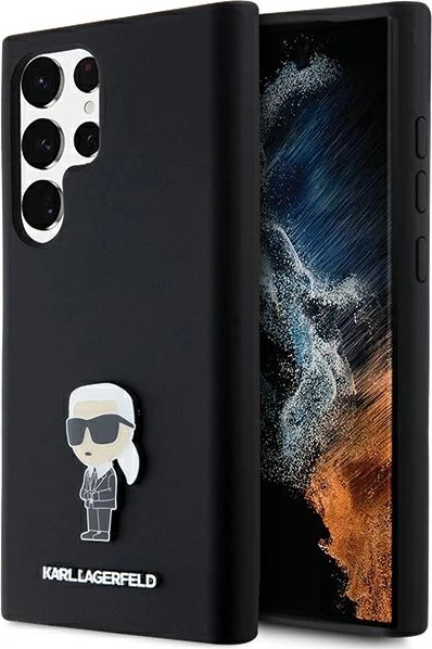 Mbështjellës Karl Lagerfeld Silicone Ikonik Metal Pin për Samsung Galaxy S23 Ultra, i zi