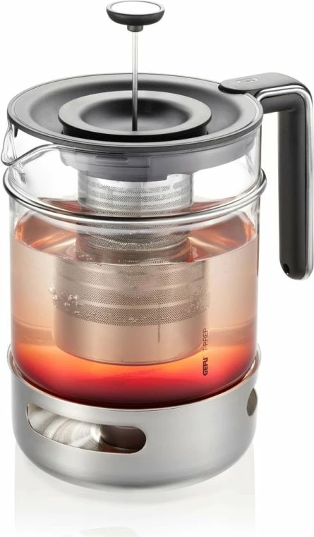 Çajnik GEFU T-PREP me ngrohës 1.5L, inox/transparente/zezë