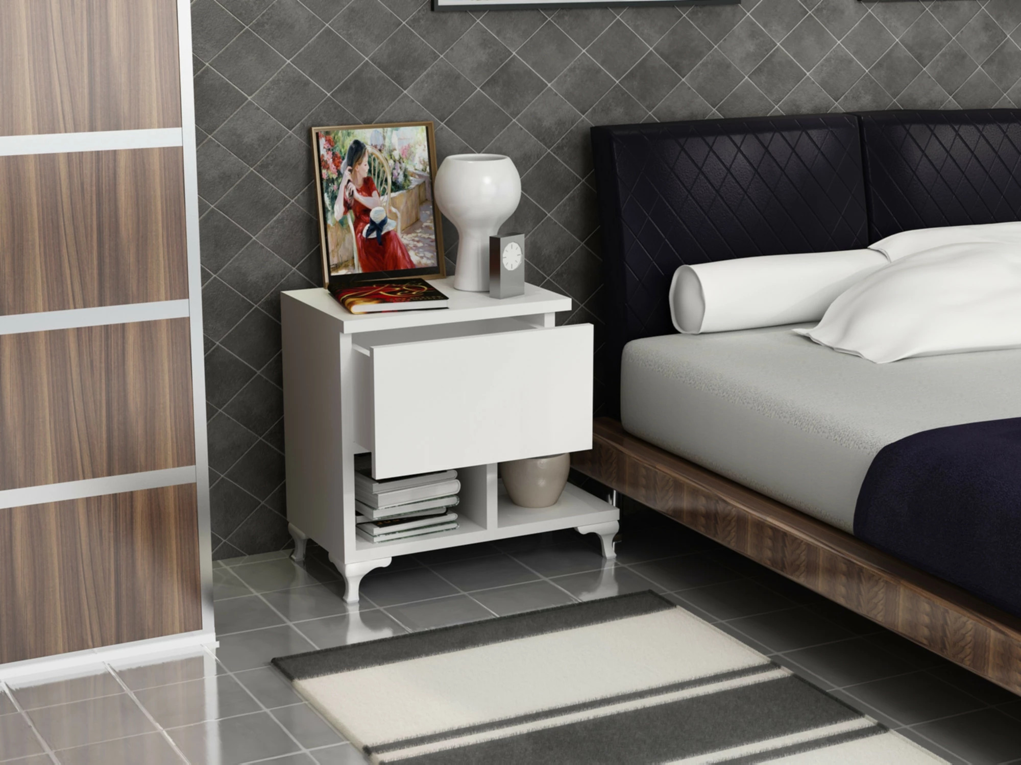 Komodinë Hanah Home, ngjyrë e bardhë, Cast