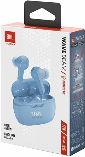 Kufje TWS JBL Vibe Beam, Bluetooth 5.2, 32 orë bateri, IP54, me mikrofon, kaltër