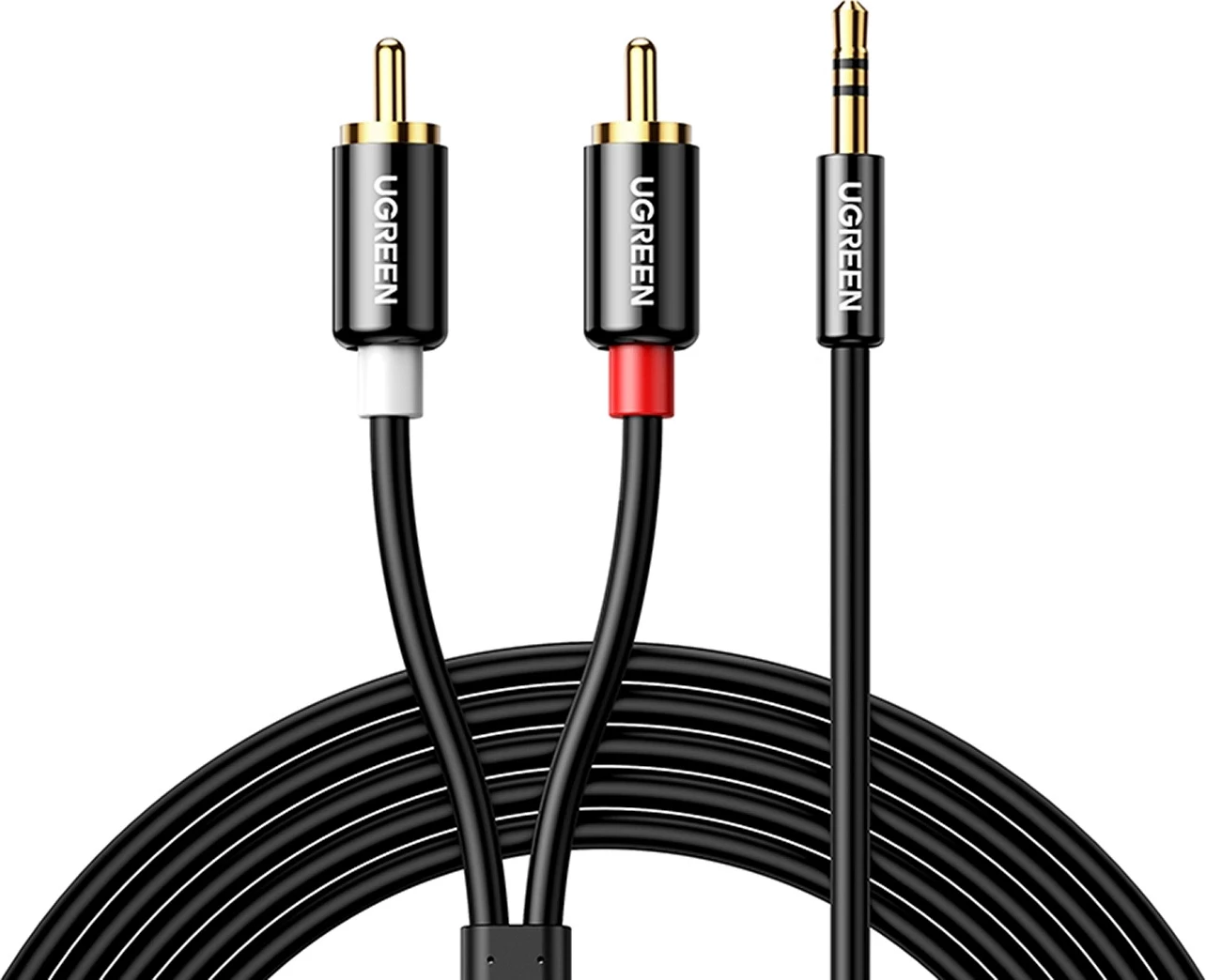 Kabllo audio Ugreen AV116 10584, mini jack 3.5mm në 2RCA, 2m, e zezë