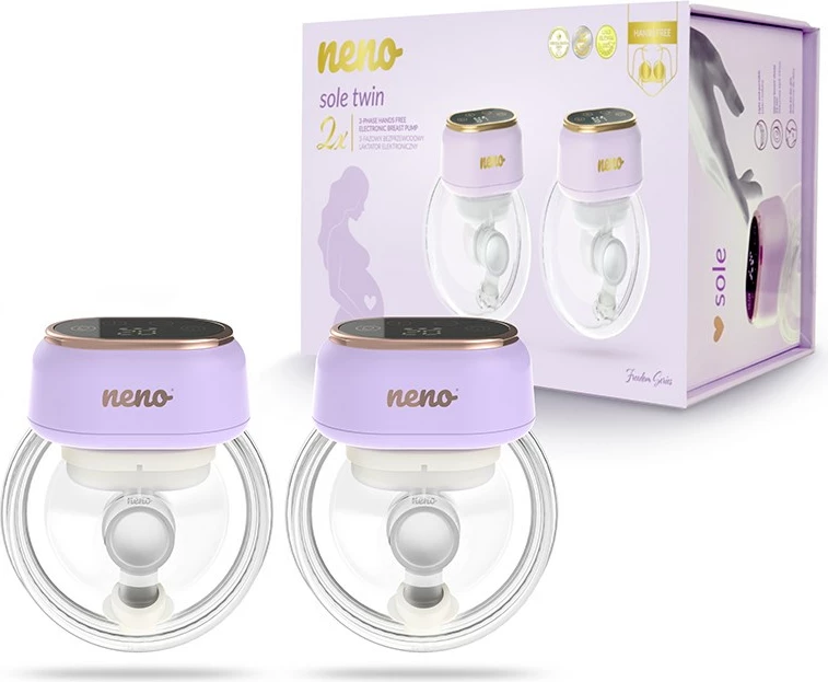 Pompë gjiri elektronike neno Sole Twin, pa kabllo, ekran LCD, set 2 copë