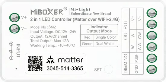 Kontrollues LED Miboxer SM2, 2n1 Dual White/Dim, DC12/24V