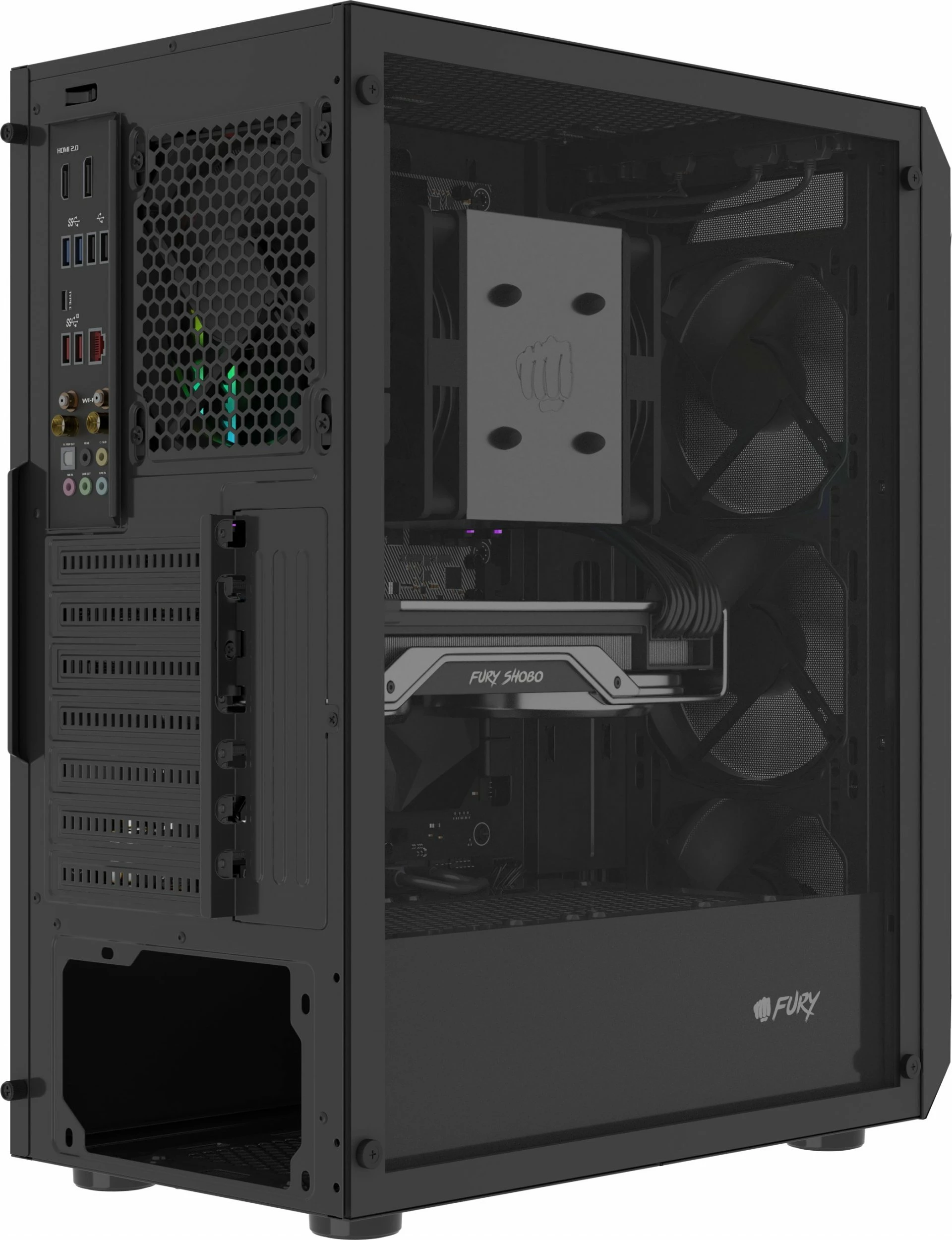 Kasë Fury Shobo SH4F (NFO-2152) Midi Tower ATX/mATX/Mini-ITX, 4x120mm PWM, tempered glass, pa PSU, e zezë