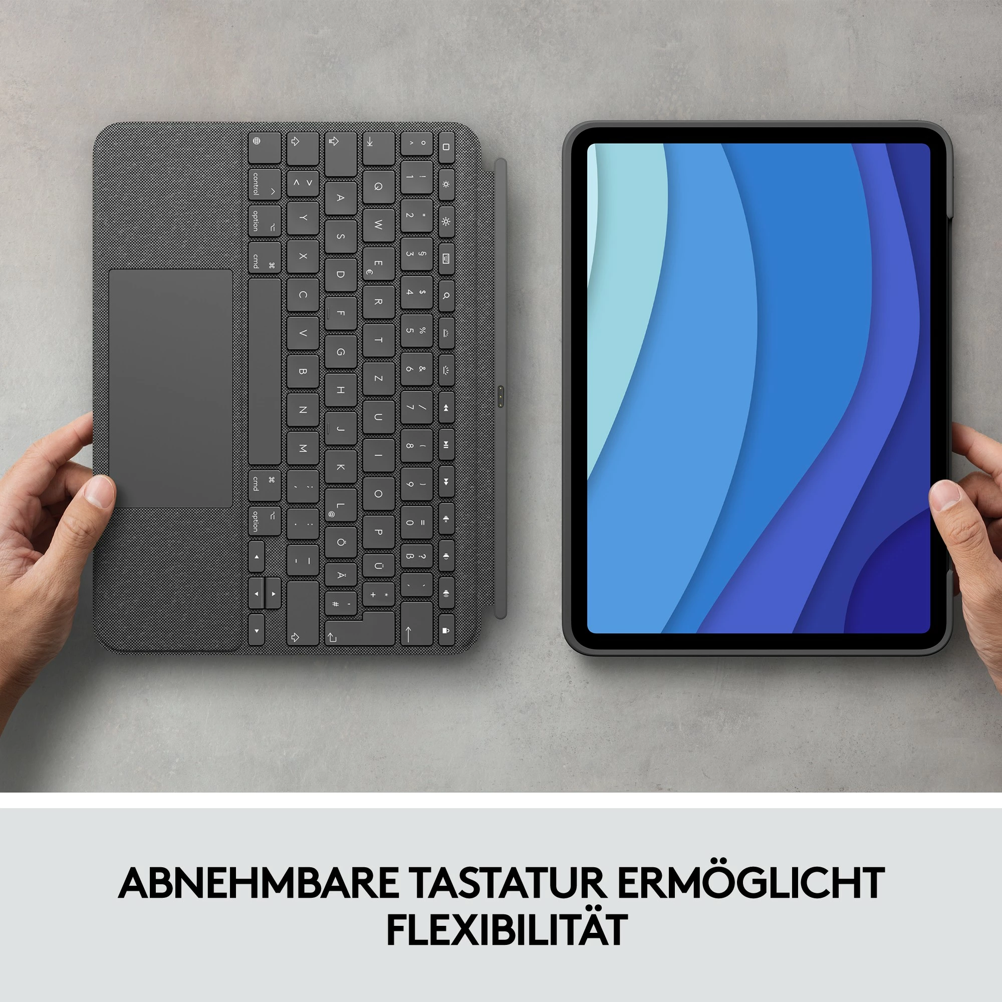 Mbështjellës tastierë Logitech Combo Touch, AZERTY, Trackpad, iPad, Gri