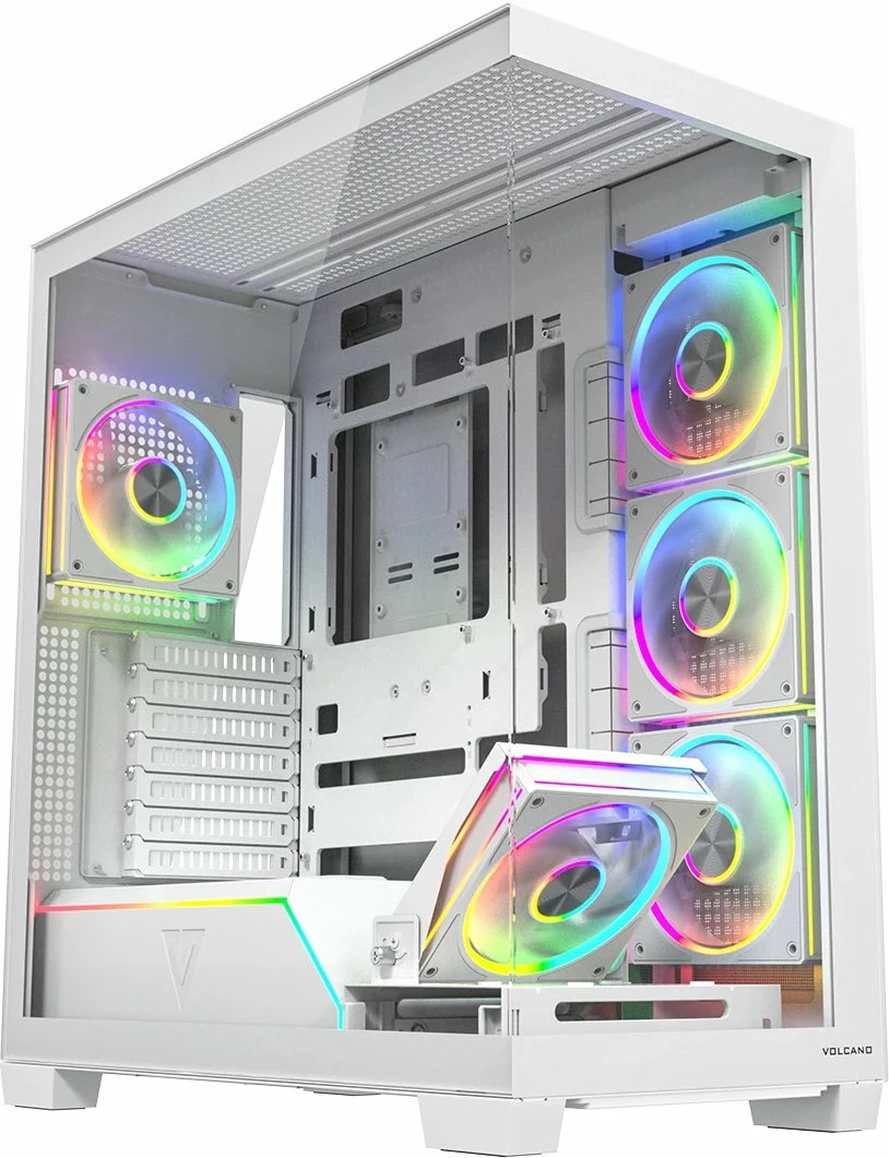 Kasë Modecom Volcano Stellar Plus 5F ARGB AT-STELLAR-PLUS-5F-ARGB-20, ATX Midi Tower, xham i temperuar, USB-C, pa PSU, e bardhë