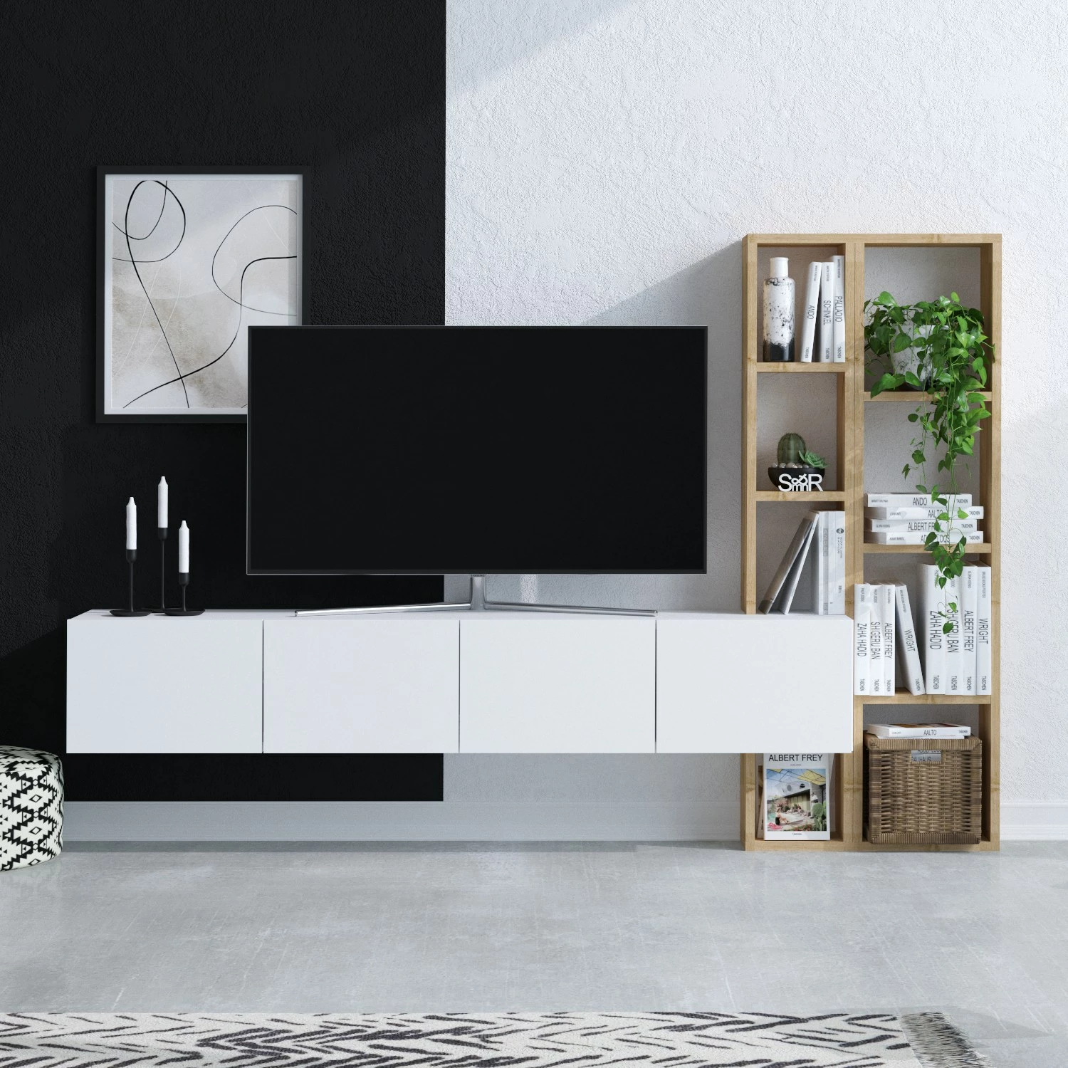 Njësi TV Hanah Home, pana, e bardhë dhe lis