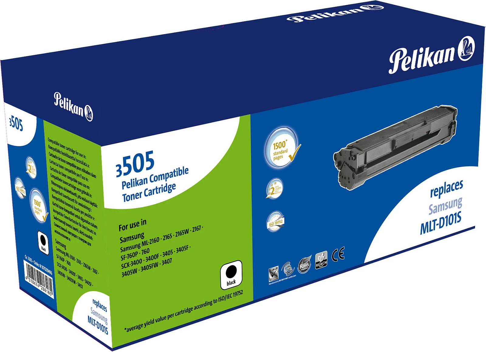 Toner Pelikan 3505 kompatibil për Samsung MLT-D101S, 1500 faqe, i zi