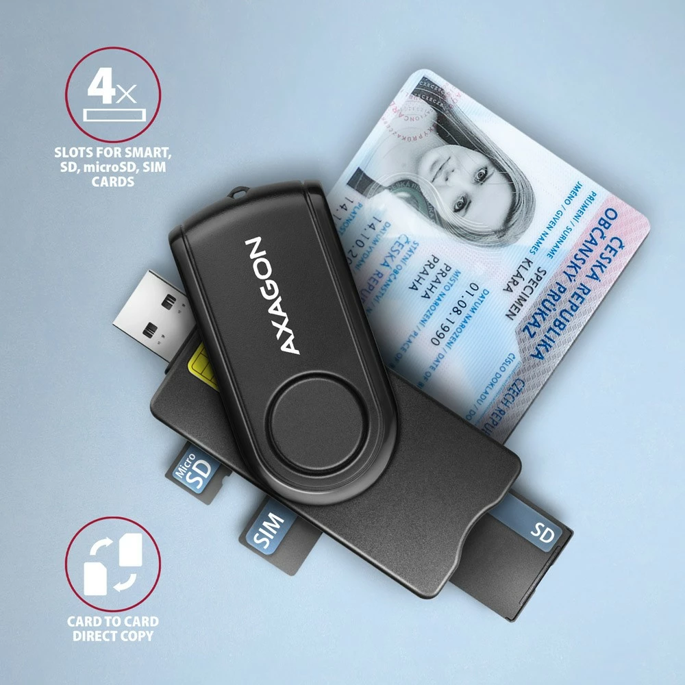 Lexues kartelash AXAGON CRE-SMP2A, USB 2.0, SD/microSD/SIM/ID, i zi