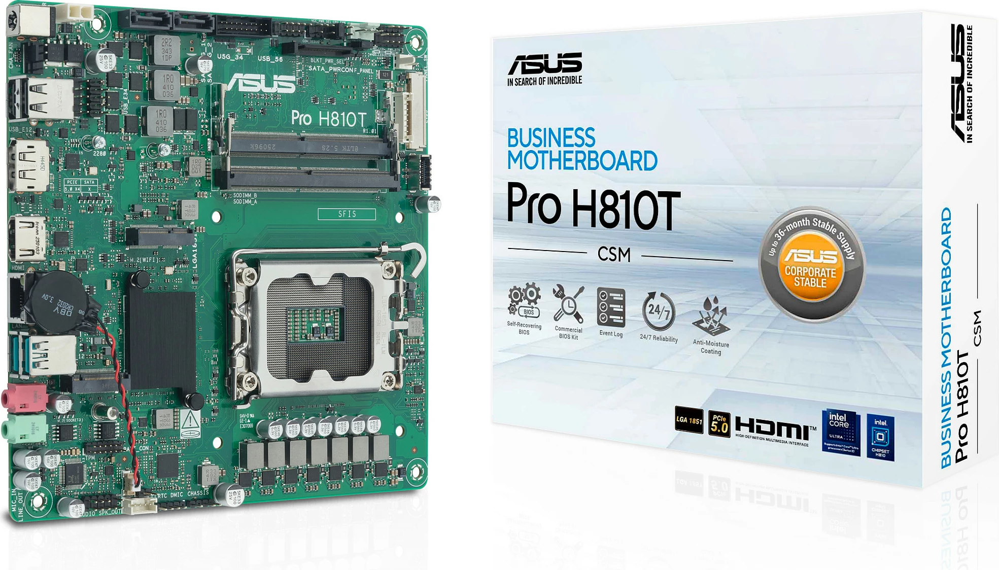 Pllakë amë ASUS Pro H810T-CSM, LGA1851, Intel H810, DDR5 SO-DIMM, Thin Mini-ITX