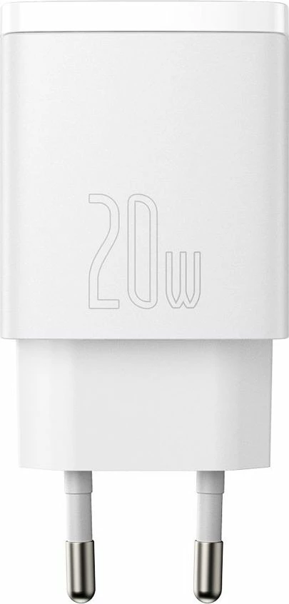 Karikues rrjeti Baseus Compact 6953156207240, 20W, 1x USB-A + 1x USB-C, 3A, PD 3.0/QC 3.0, bardhë