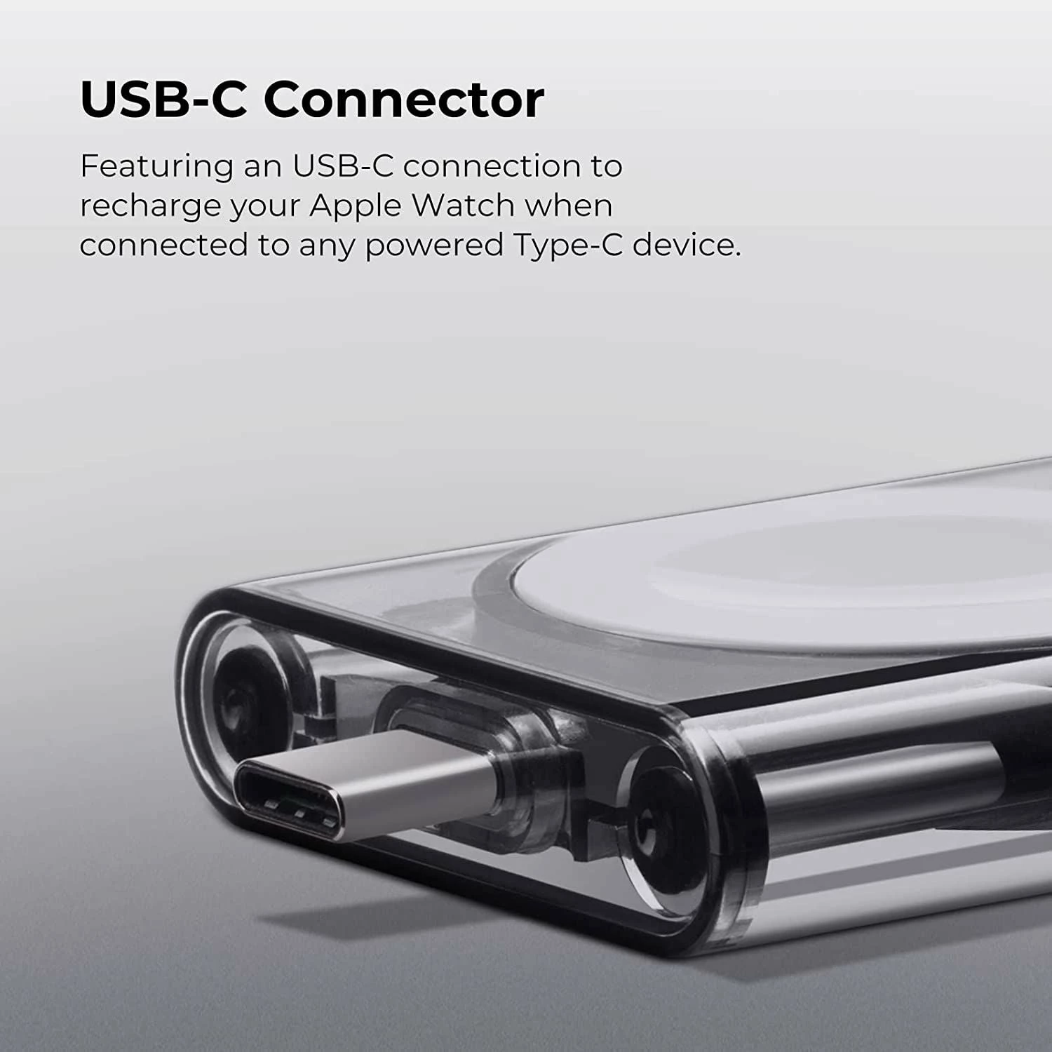Karikues magnetik USB-C për Apple Watch What To Carry PITAKA Power Dongle, MFi, 5V/1.5A, gri transparent