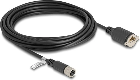Kabllo Ethernet industriale DeLOCK M12 X-coded 8-pin (female) në RJ45 (female) panel-mount, Cat5e, 5 m, e zezë