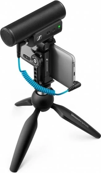 Mikrofon Sennheiser MKE 400 Mobile Kit me tripod Manfrotto, superkardioid, Blu