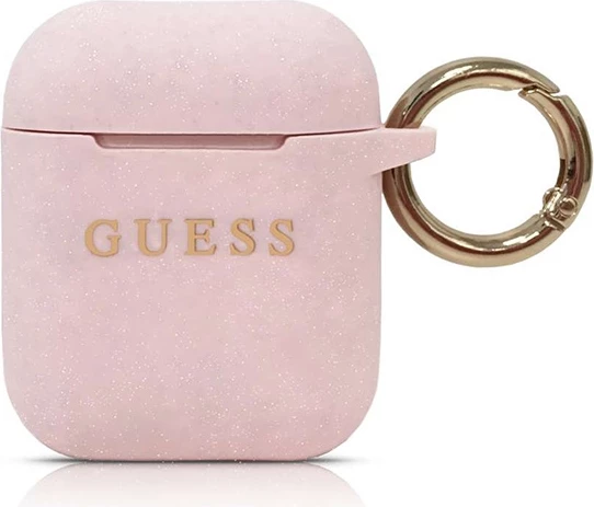 Mbështjellës Guess GUACCSILGLLP për AirPods 1/2, silikon, rozë e çelur me shkëlqim