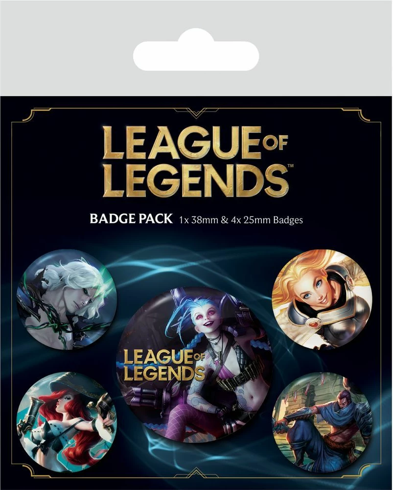 Set priponkash metalike Pyramid International League of Legends Champions, 5 copë (1x38mm + 4x25mm)