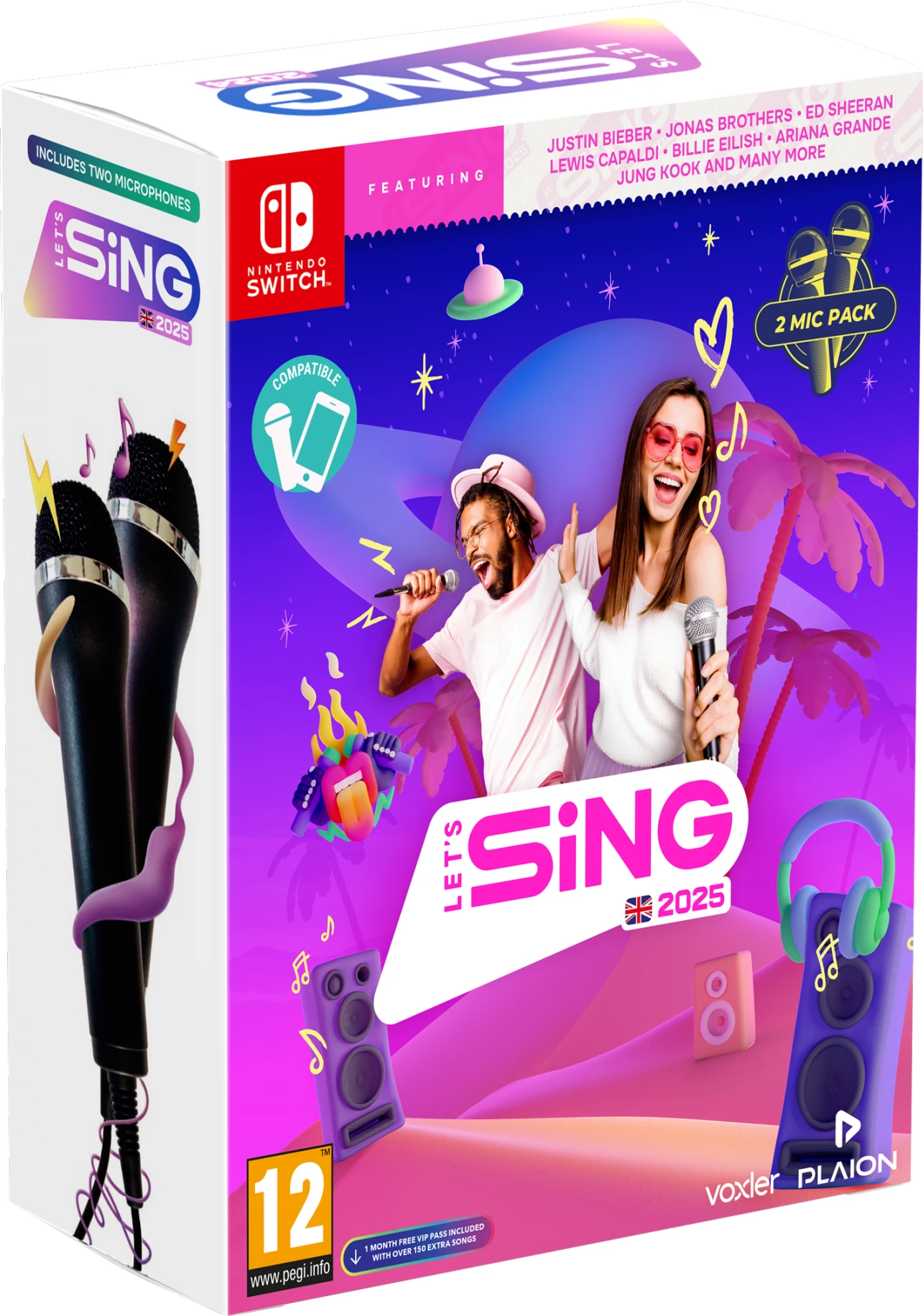 Lojë karaoke Plaion Let\'s Sing 2025 për Nintendo Switch, paketë me 2 mikrofonë