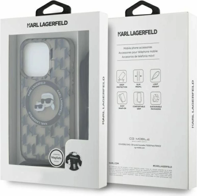 Kapak telefoni Karl Lagerfeld IML Crossbody Monogram Karl & Choupette Head MagSafe për iPhone 16 Pro Max, i zi