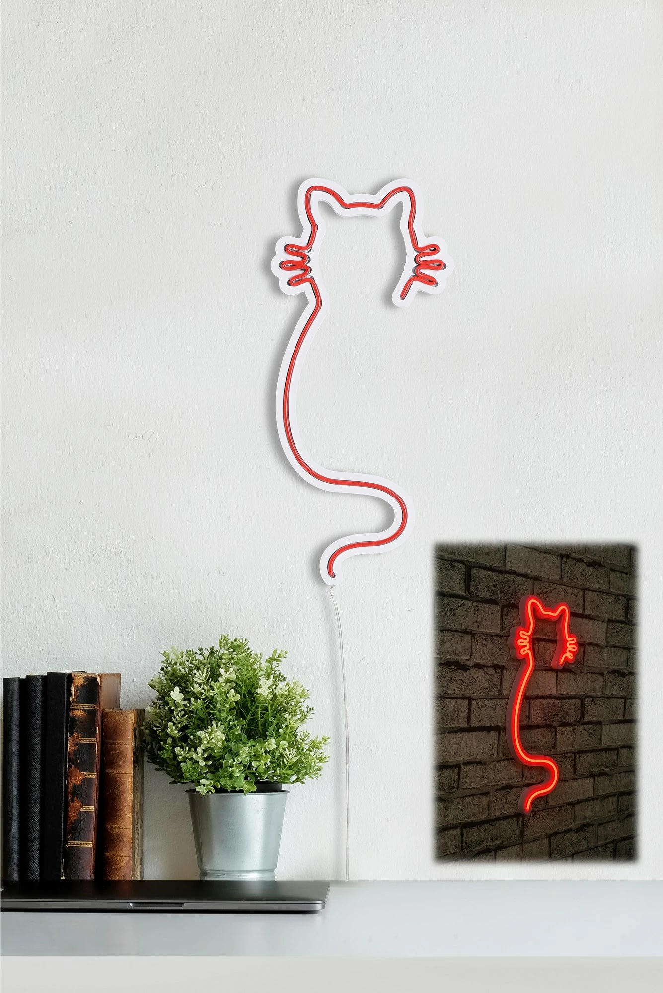 Dritë murale dekorative LED, formë mace, plastike, ngjyrë e kuqe