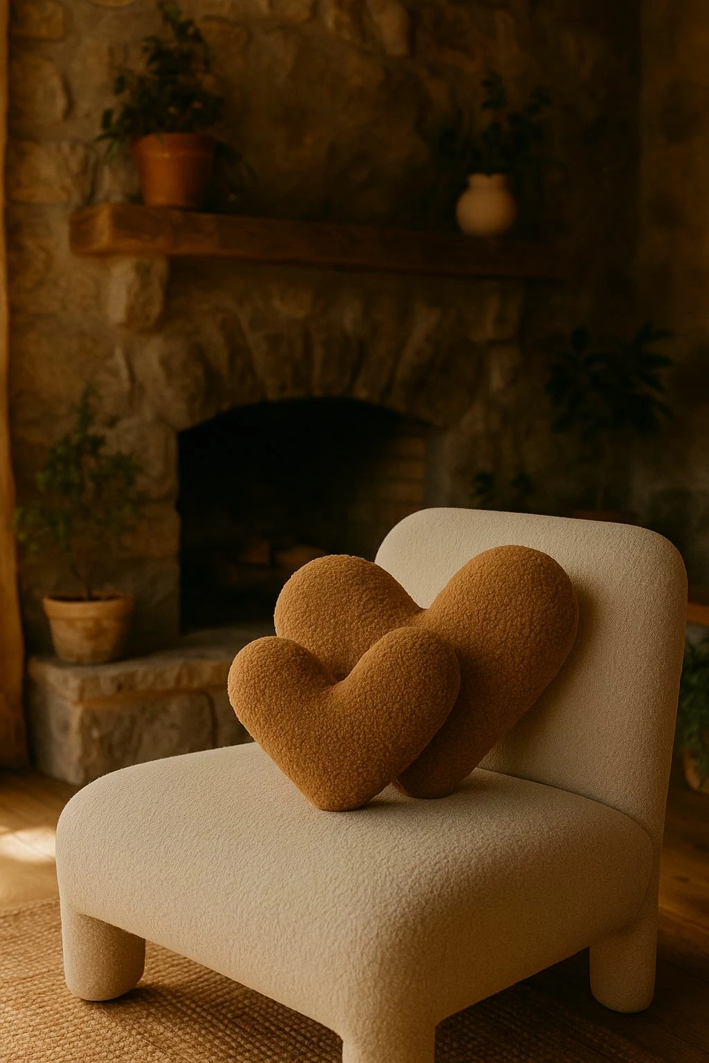 Jastëk dekorativ zemër, teddy, ngjyrë kafe, i vogël