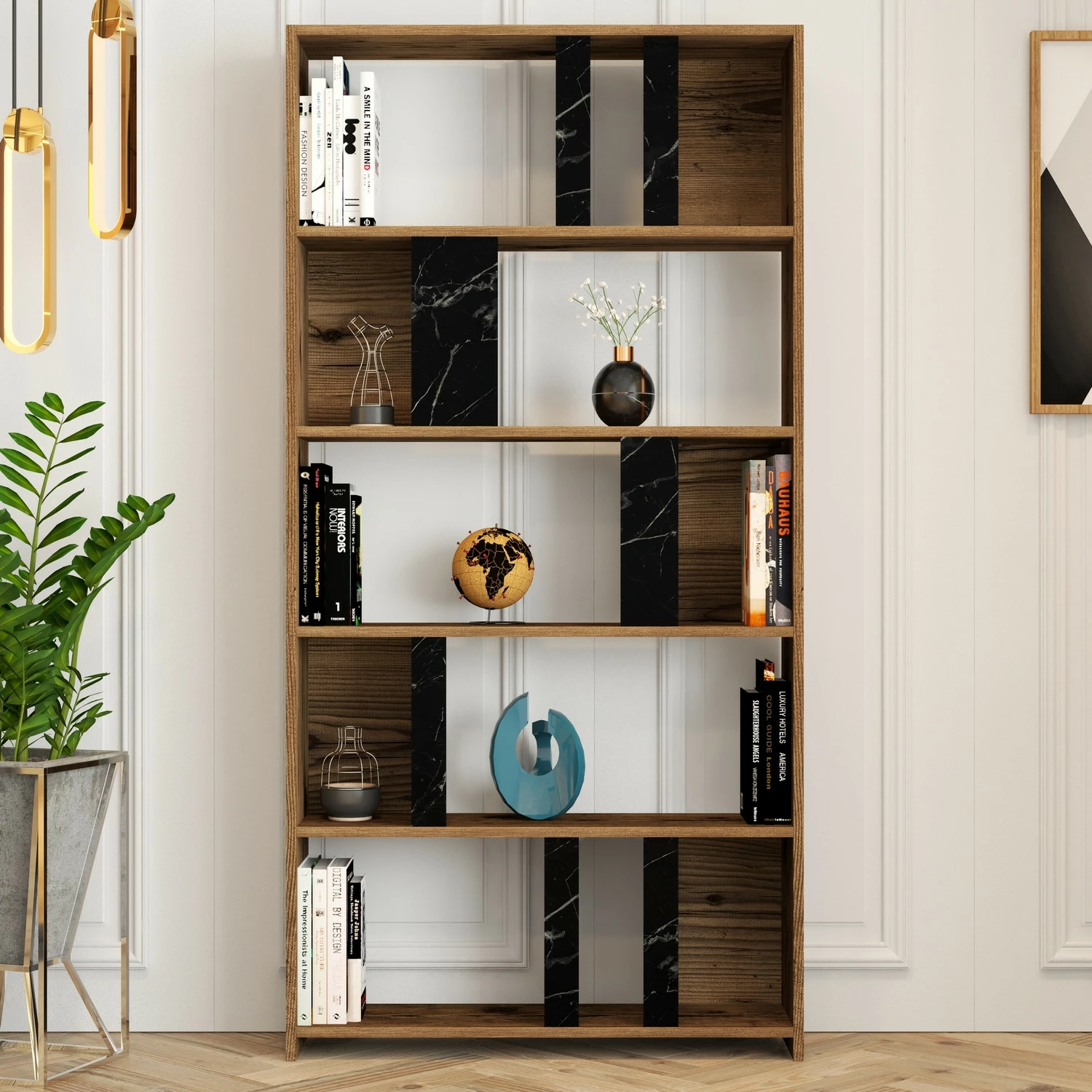 Raft librash Hanah Home, Lima, ngjyrë arre, mermer i zi