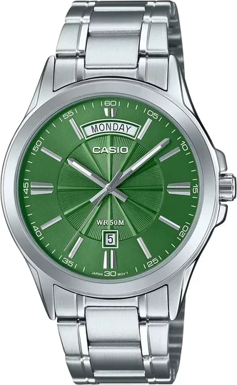 Orë dore Casio MTP-1381D-3AV, e argjendtë/gjelbër