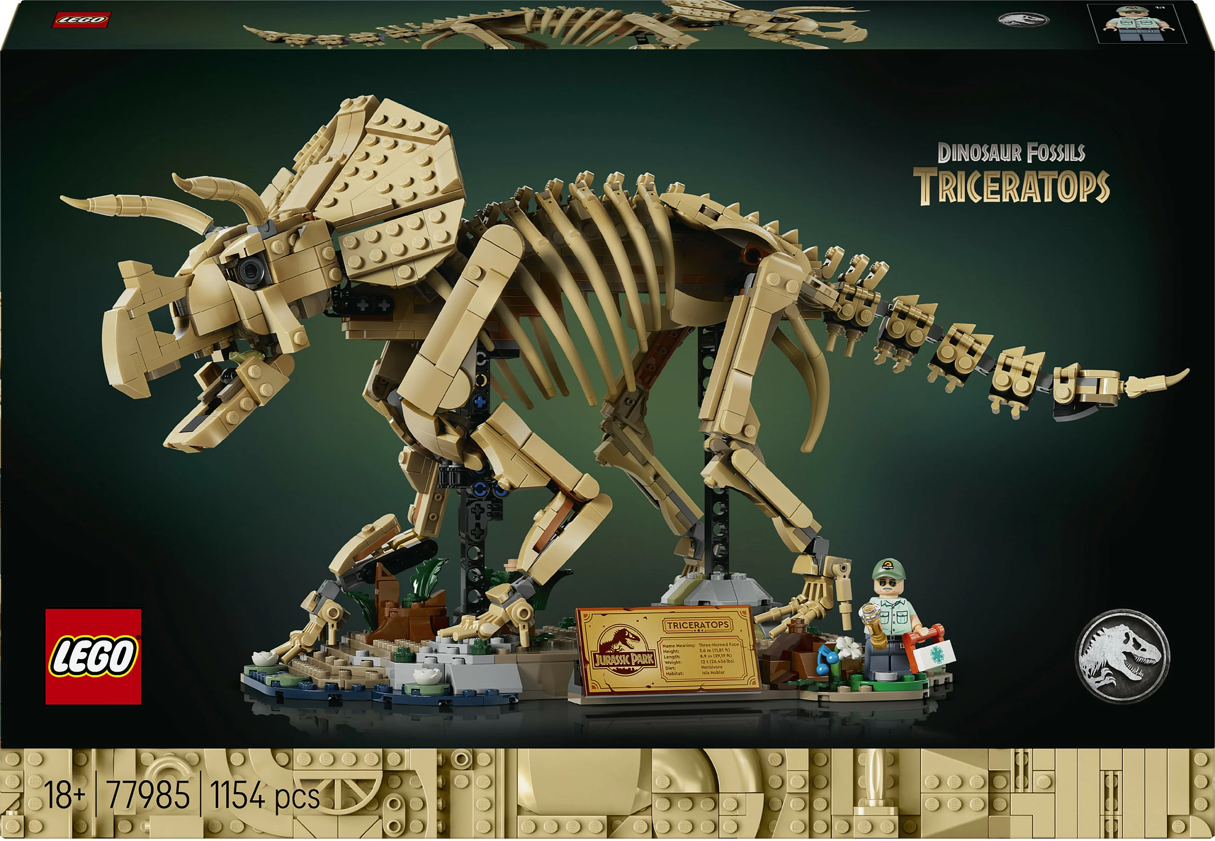 Set ndërtimi LEGO 77985 Dinosaur Fossil Triceratops, 1154 copë, 18+, multikolor