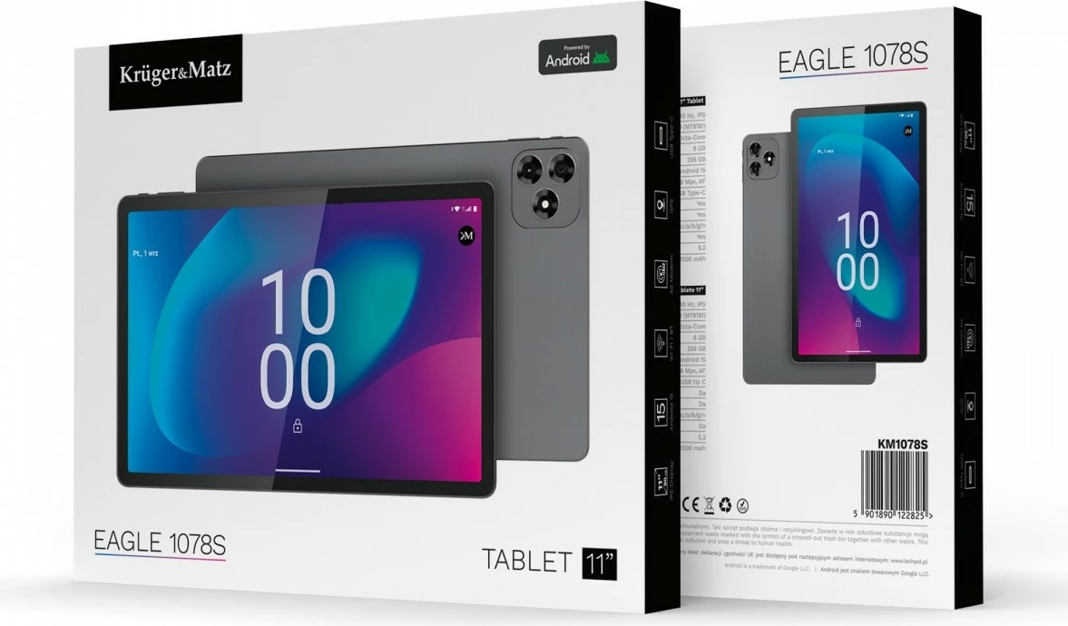 Tablet, Kruger & Matz, EAGLE 1078S KM1078S, 10.9" IPS 90 Hz, 6 GB RAM 128 GB, LTE (4G), Android 15, Graphite