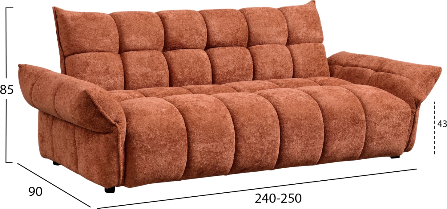 Sofabed MELU, material pëlhurë terrakote, susta xhepi, 240-250x90x85cm