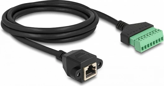 Adapter kabllo rrjeti DeLOCK RJ45 (femër) në terminal block, Cat6, 2 m, zi/gjelbër
