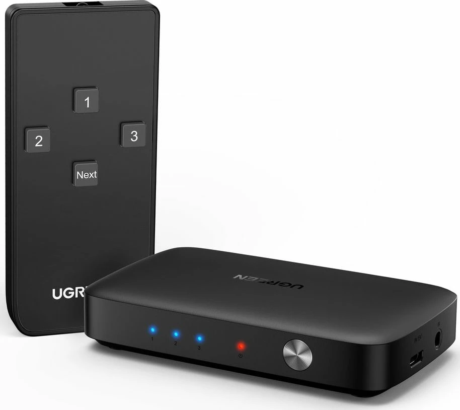 Switch HDMI Ugreen CM332 3x1 4K@30Hz me telekomandë, i zi