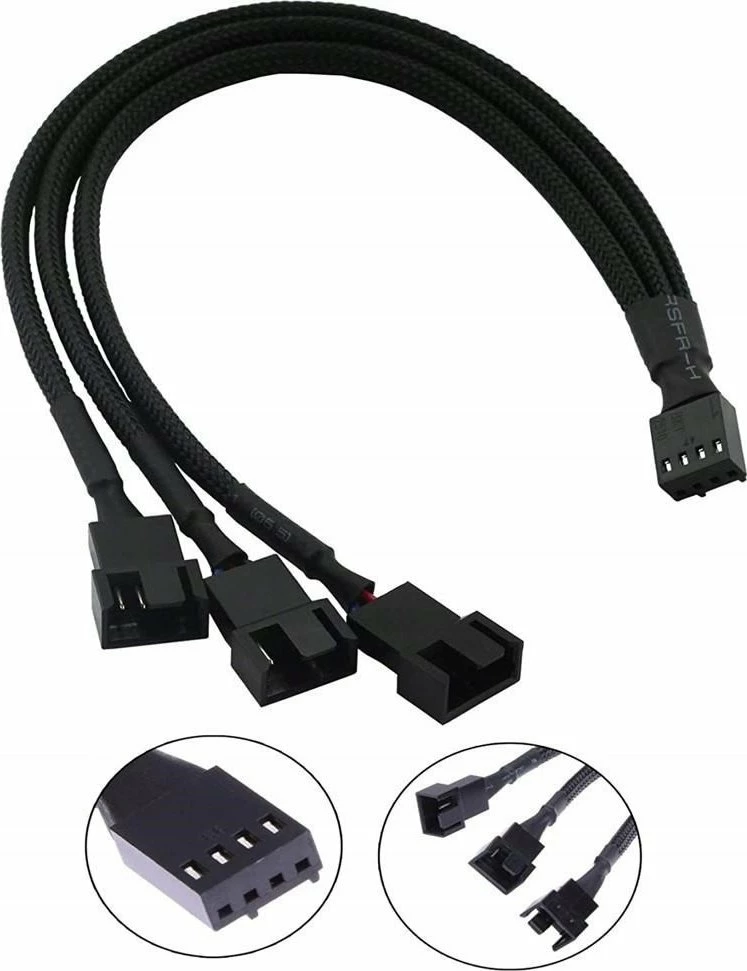 Ndarës PWM për ventilatorë 1stCOOL PWM-SPLIT-3 1x 4-pin në 3x 4-pin, i zi