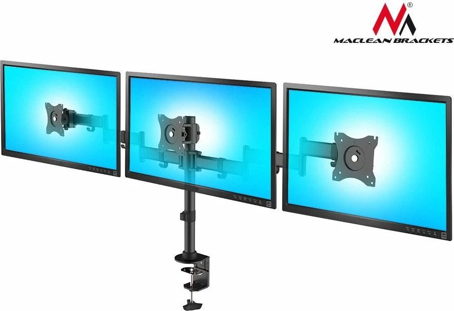 Mbajtëse tavoline për 3 monitorë Maclean MC-691 13–27\" VESA 75x75/100x100, e zezë