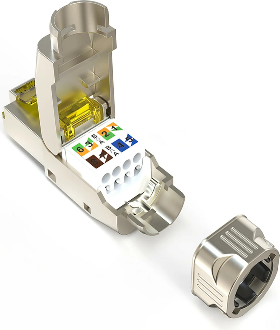 Konektor RJ-45 Digitus Cat 8.1, shielded, montim pa vegla, PoE++, argjend/verdhe