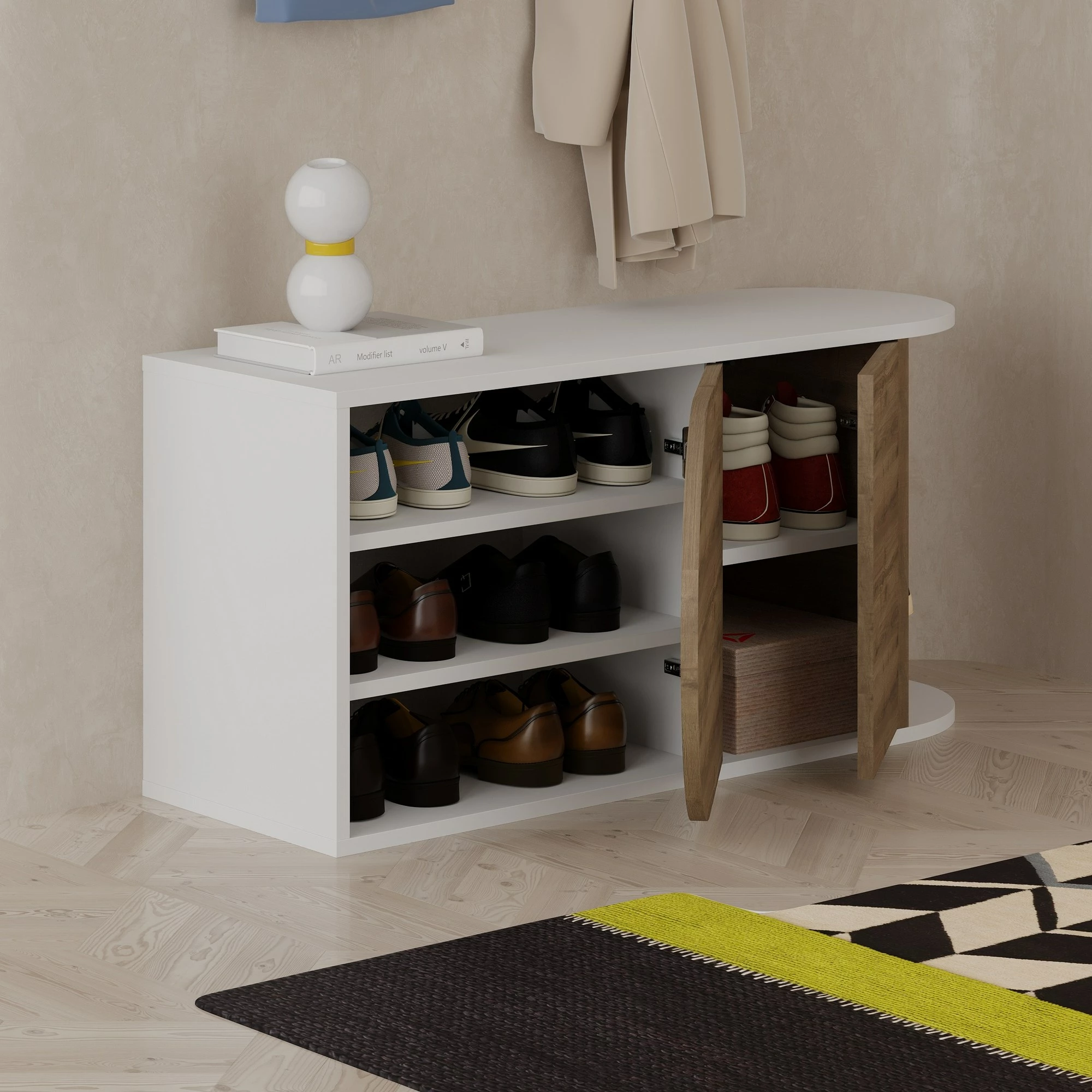 Dollap këpucësh Skye Decor, Nova, ngjyrë Hitit dhe e bardhë