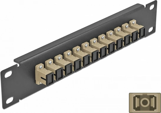 Patch panel fiber optik DeLOCK 10", 12x SC Simplex, 1U, beige/zi