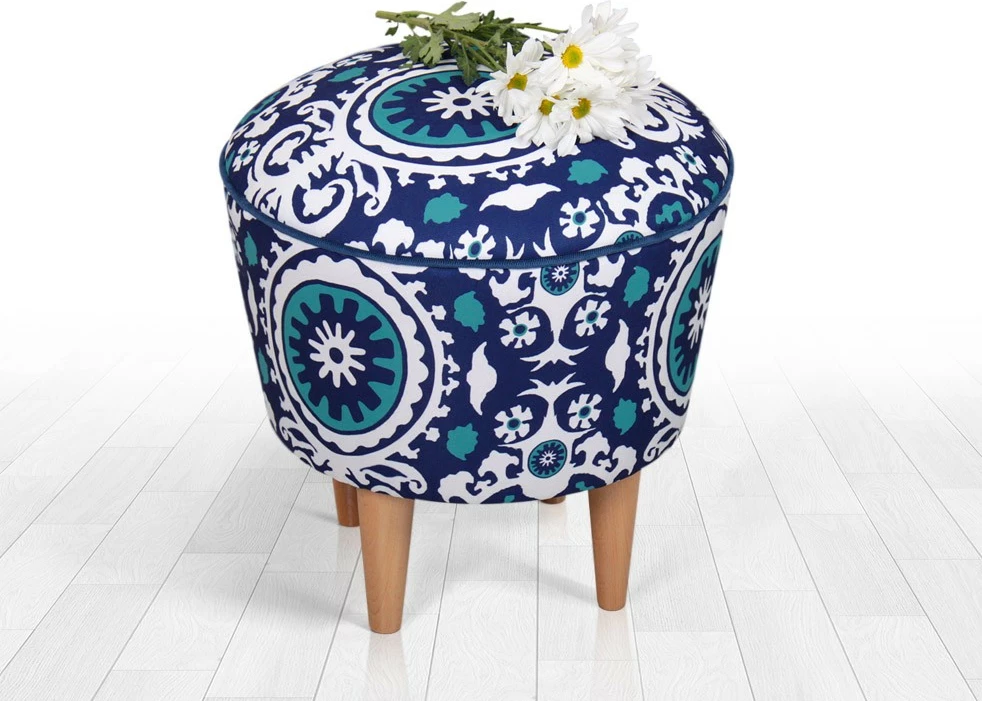 Puf tradicional damask, ngjyrë kaltër-bardhë, Atelier del Sofa