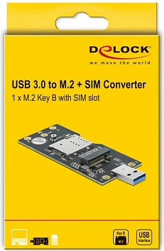 Adapter USB 3.0 DeLOCK Type-A në M.2 Key B me slot SIM, i zi