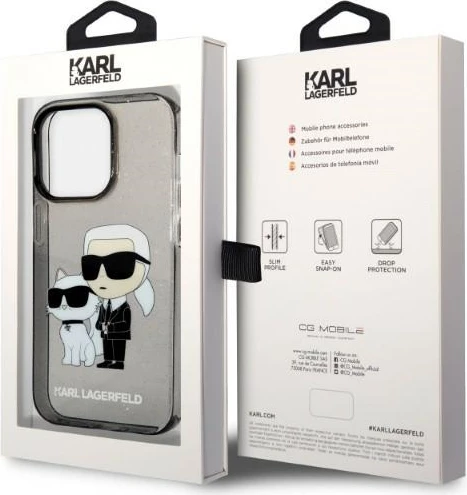 Mbështjellës Karl Lagerfeld Karl&Choupette për iPhone 14 Pro, i zi
