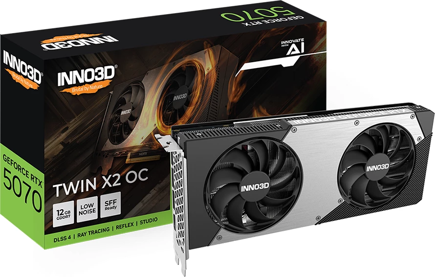 Kartelë grafike INNO3D GeForce RTX 5070 Twin X2 OC 12GB GDDR7 192-bit, HDMI, 3x DisplayPort